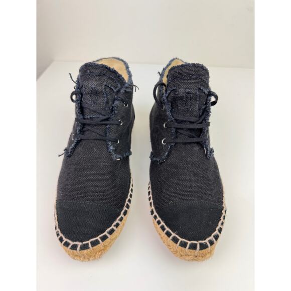 CHANEL Womens Black Canvas High Top Lace Up Espadrille Sneakers Sz EU 37 US 6.5 - Picture 5 of 13